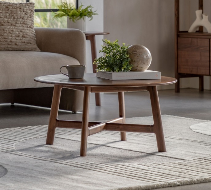 Gallery Direct Madrid Round Coffee Table Walnut in a modern home