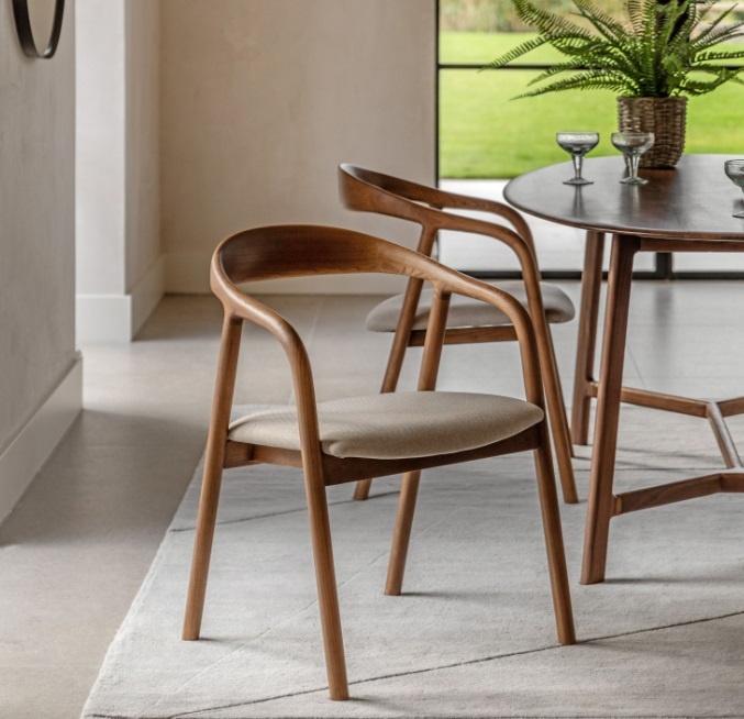 Gallery Direct Madrid Upholstered Dining Chair Walnut in a modern dining setting
