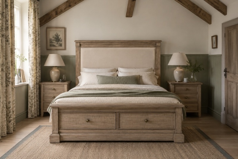 Gallery Vancouver King Size Bed in traditional English bedroom setting with ceiling beams