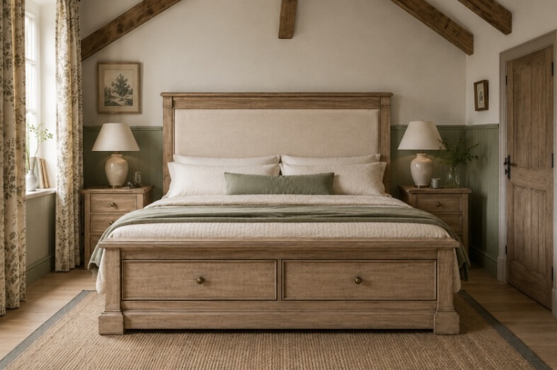 Gallery Vancouver Super King Size Bed in English country bedroom with beames celing