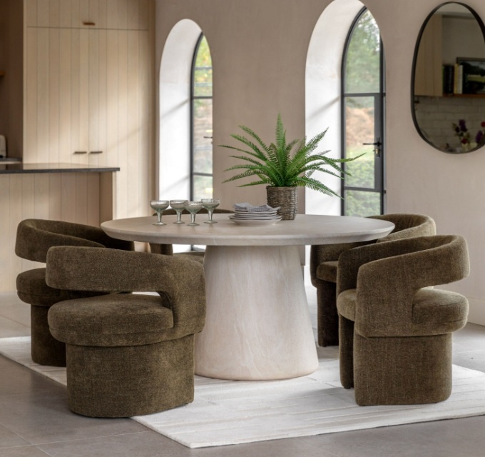 Gallery Pedra Round Dining Table Travertine in contemporary space