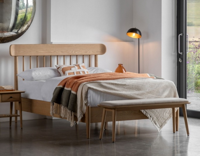 Gallery Hatfield Double Spindle Bed Natural in a modern bedroom setting