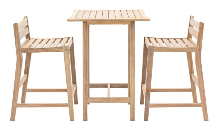 Gallery Astakos wooden high bar table with two matching stools
