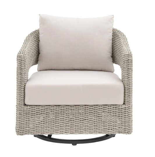 Gallery Hvar 360 Degree Swivel Outdoor Armchair with plush light grey cushions