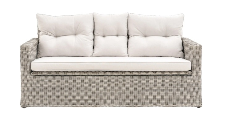 Gallery Direct Porto Storage Sofa 2 Seater with woven grey PE wicker frame and plush cushions for comfortable outdoor seating