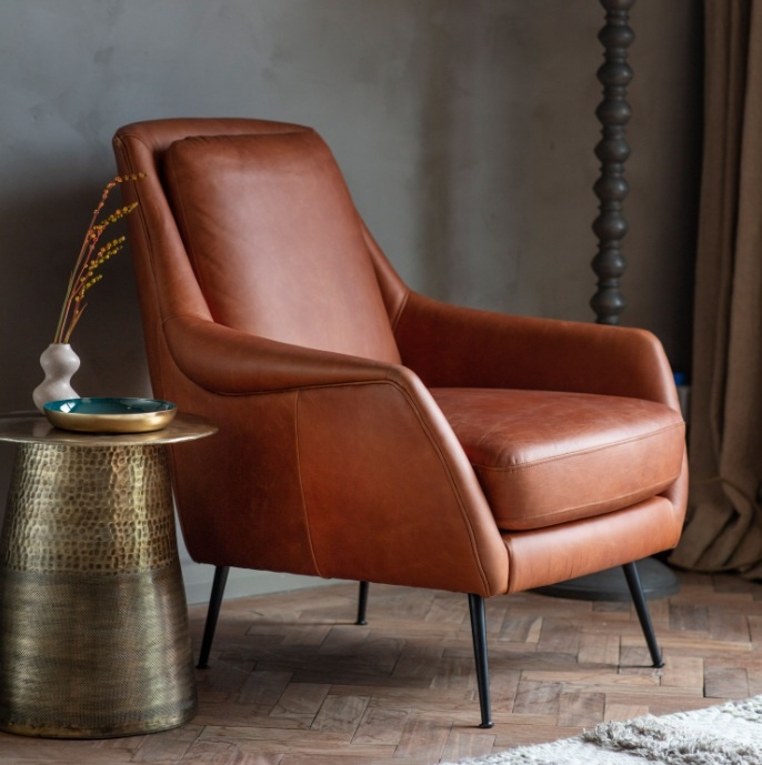 Gallery Direct Brompton Armchair Brown Leather in a home setting