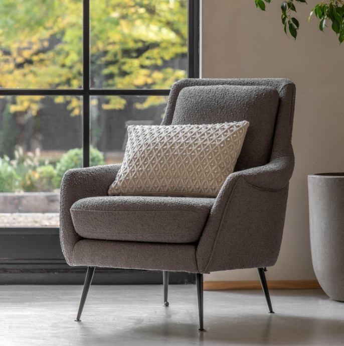 Gallery Direct Brompton Armchair Dark Grey Linen beside a window in a modern home