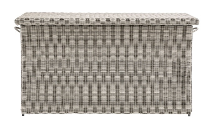 Front view of Gallery Alton Storage Box Salt Spray featuring aluminium frame and durable woven grey exterior
