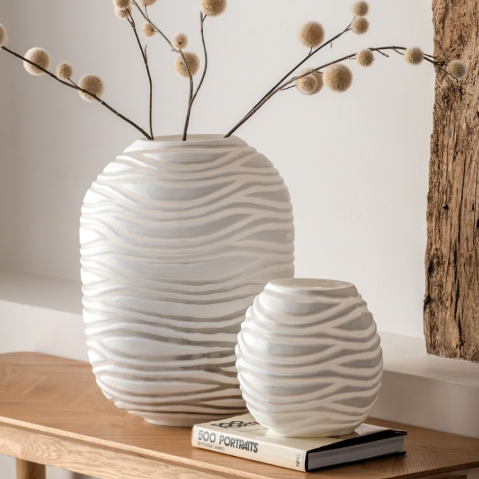 Large Andorra Handblown Carved Glass Vase in a modern home