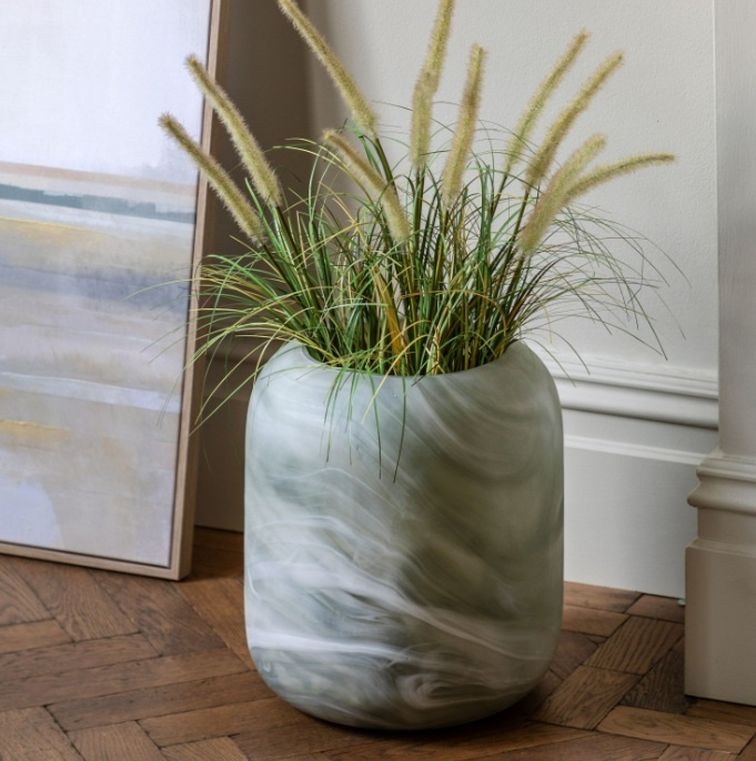 Caldeira Handblown Glass Vase Sage in a contemporary home