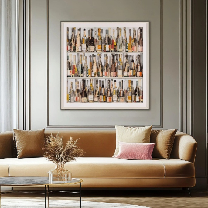 Wines Of The World Framed Art above a couch in a modern living space