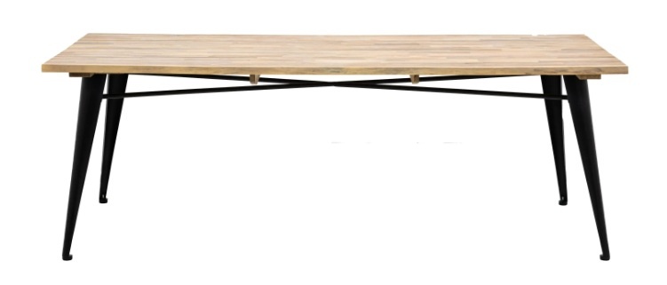 Gallery Direct Ponza rectangular dining table with a natural oak top and black metal legs.