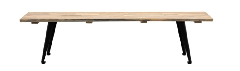 Gallery Direct Ponza dining bench featuring a natural light oak top and minimalist black metal legs.