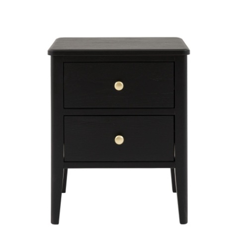 Gallery Direct Acton 2 Drawer Bedside black with elegant gold handles