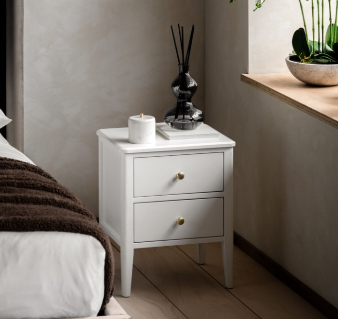 Gallery Direct Acton 2 Drawer Bedside White in a modern bedroom