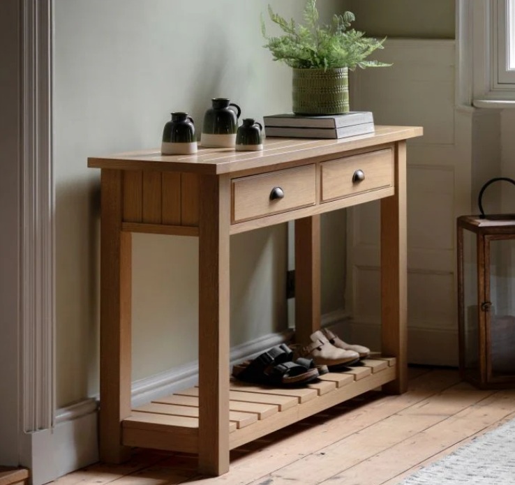 Gallery Direct Eton Natural 2 Drawer Console Table In Hallway Setting