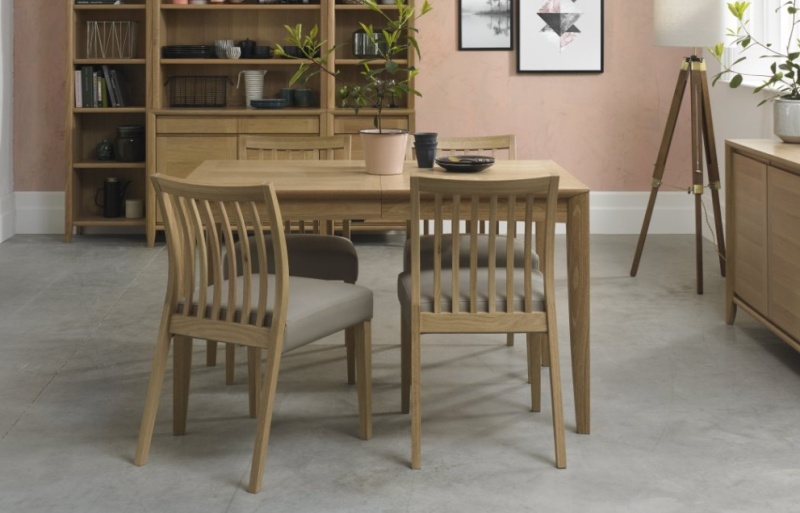 Bentley Designs Bentley Designs Bergen Oak 4-6 Seater Table & 4 Low Slat Back Chairs in Grey Bonded Leather