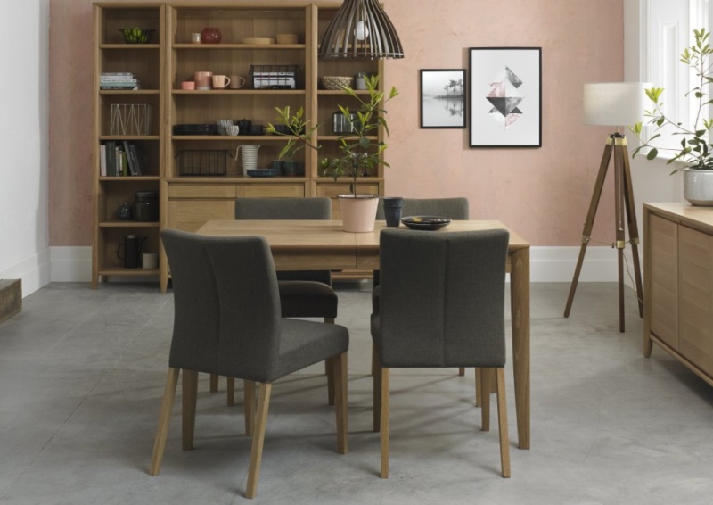 Bentley Designs Bentley Designs Bergen Oak 4-6 Seater Table & 4 Upholstered Chairs in Black Gold Fabric