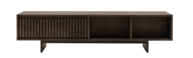 Gallery Direct Onda 1 drawer coffee table in walnut with open shelf storage and slatted wave detai
