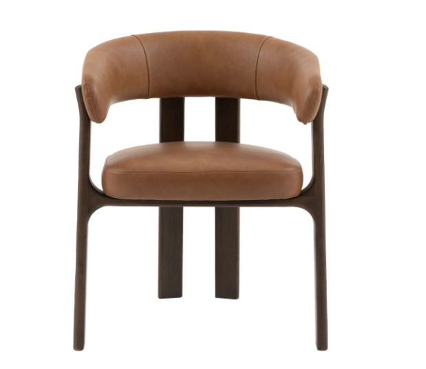 Gallery Direct Onda dining chair upholstered in brown leather with curved backrest and solid wood frame