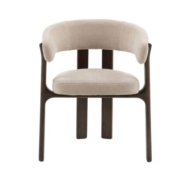 Gallery Direct Onda dining chair in natural fabric with sculptural walnut frame front view
