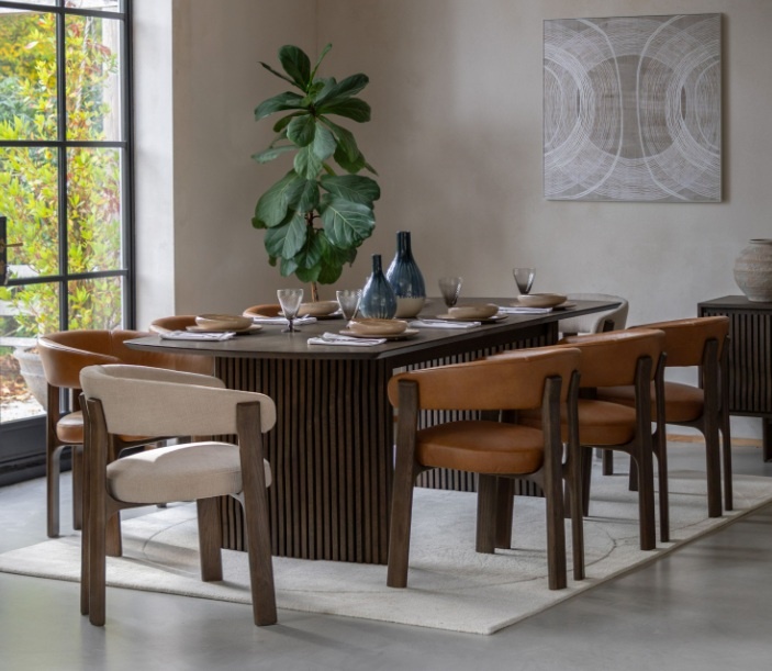 Gallery Direct Onda Walnut Oval Extending Dining Table room setting