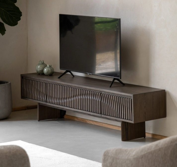 Gallery Direct Onda walnut TV media unit in modern living room setting