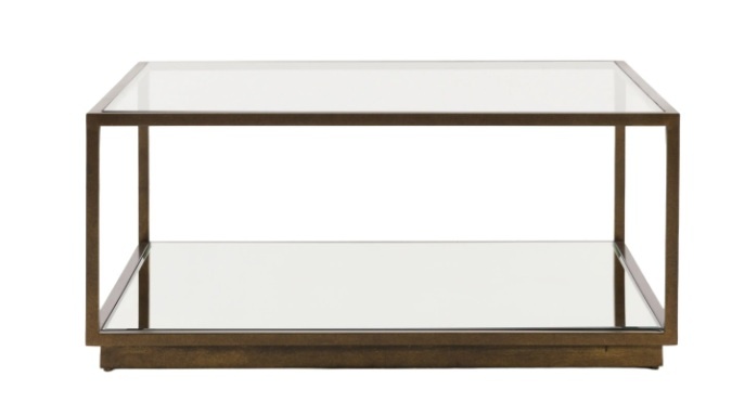 Gallery Direct Avento bronze coffee table with glass top and mirrored shelf