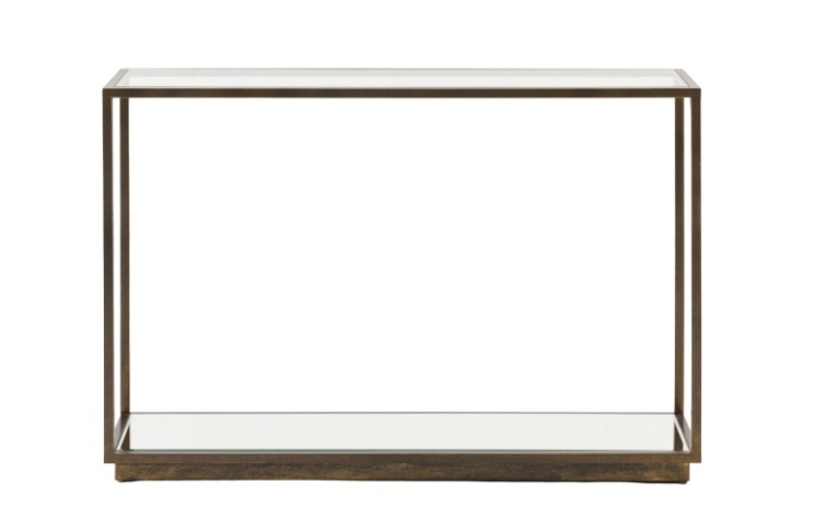 Gallery Direct Avento bronze console table with glass top and mirrored shelf