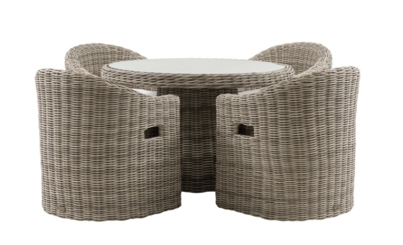 Gallery Direct Ragusa garden 4 seater round dining set with rattan chairs and glass table