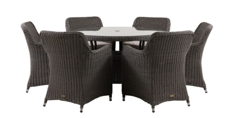 Gallery Direct Ascot 6 Seater Round Dining Set Salt Spray Outdoor Garden Table and Chairs
