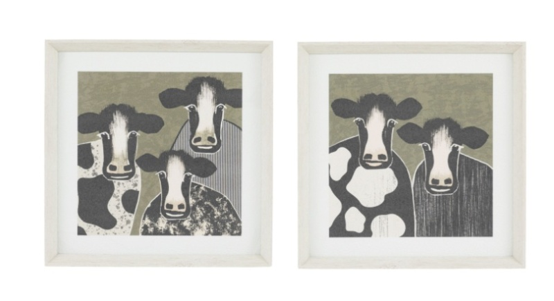 Gallery Direct Animal Antics cow framed wall art set of 2 modern graphic artwork