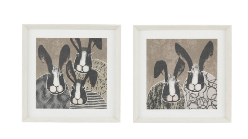 Gallery Direct Animal Antics hares framed wall art set of 2 contemporary animal artwork