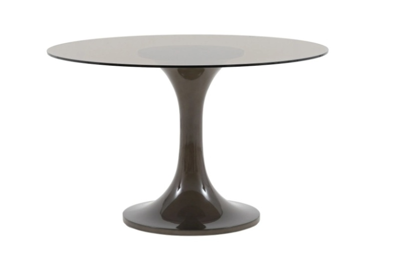 Gallery Direct Tivoli Dining Table with round tinted glass top and charcoal fluted pedestal base.