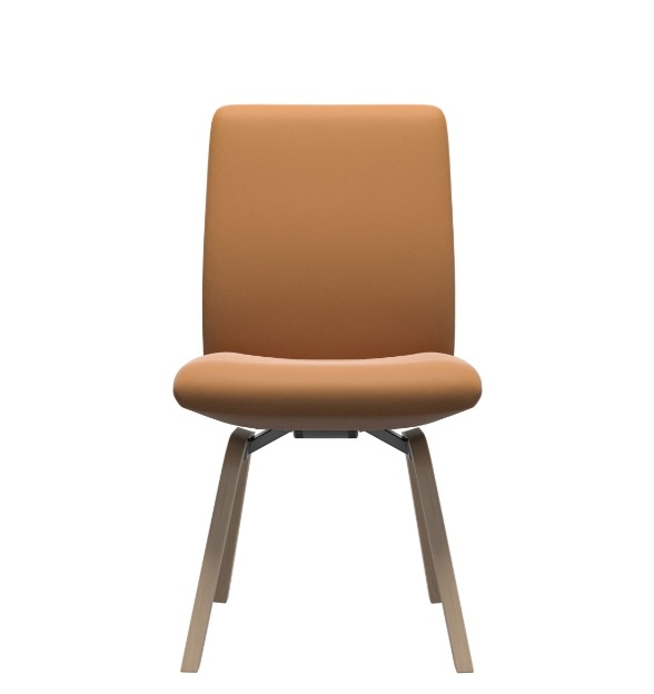 Stressless Laurel Low Back Dining Chair D200 in Batick Caramel leather – modern ergonomic dining chair front view.