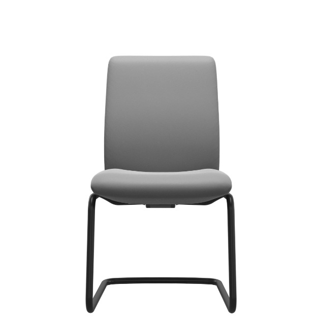 Stressless Laurel D400 large low back dining chair in Batick Wild Dove leather with black metal sled base – front view