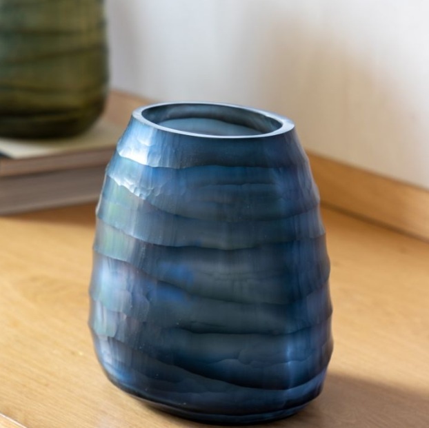 Gallery Direct Sintra Handblown Carved Glass Vase Small Ink