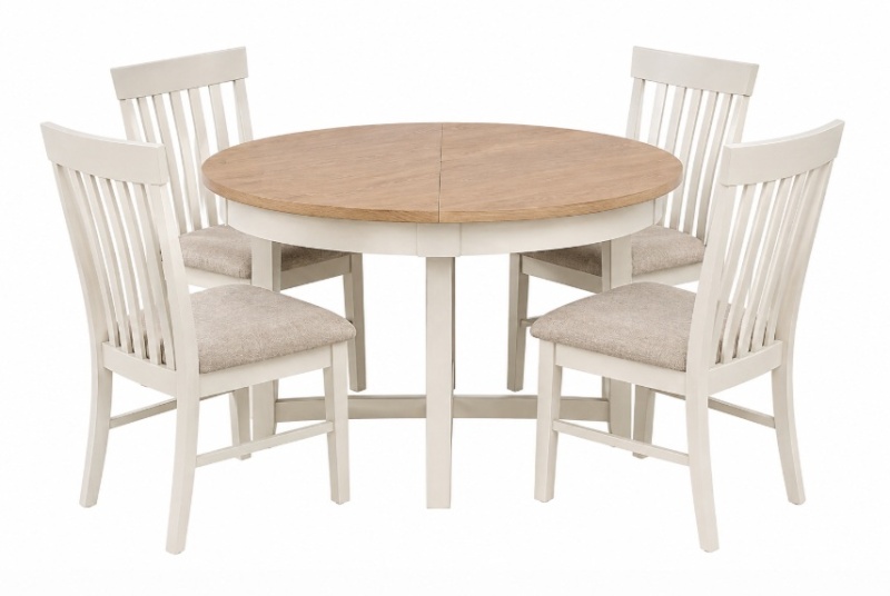 Eton White Round Extending Dining Table + 4 Chairs Dining Set