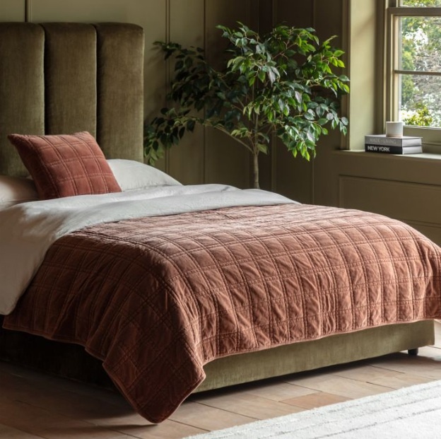 Gallery Direct Gallery Cotton Velvet Stitched Bedspread - Rust