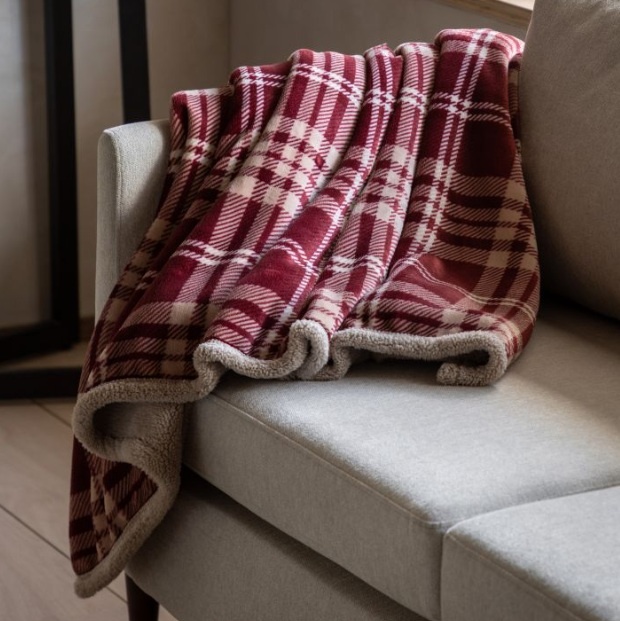 Gallery Direct Gallery Tartan Sherpa Throw - Mulberry