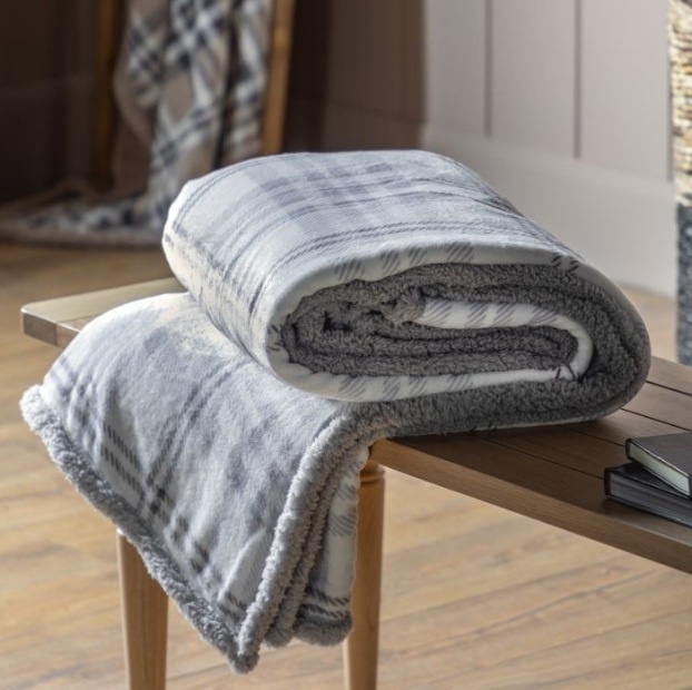 Gallery Direct Gallery Tartan Sherpa Throw - Grey