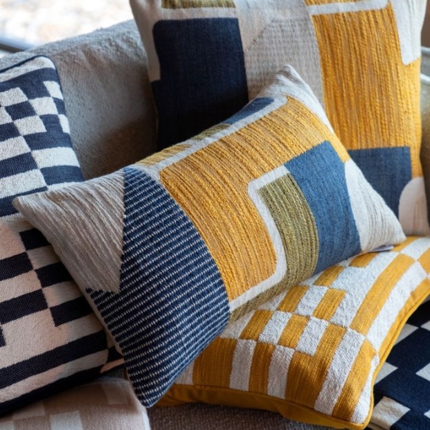 Gallery Direct Gallery Quinn Jacquard Cushion - Ochre & Navy Rectangle