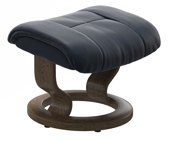 Stressless Mayfair footstool with classic wood base in black leather