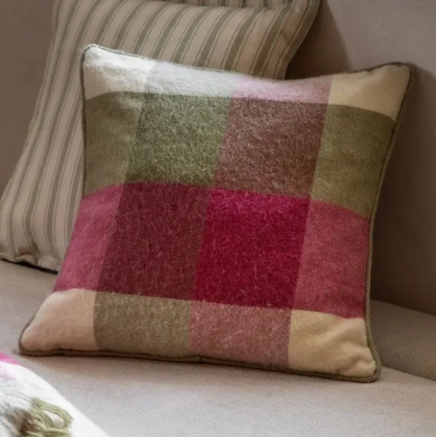 Gallery Direct Gallery Dursley Check Cushion - Cranberry & Olive