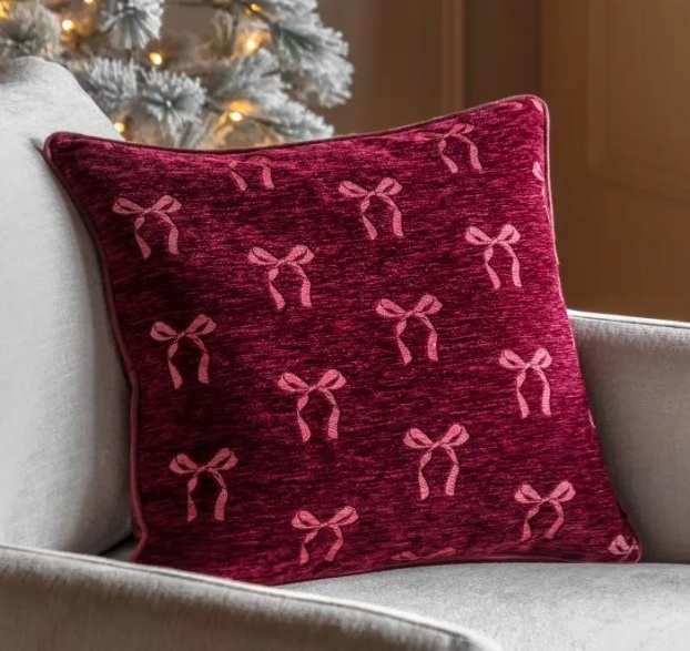 Gallery Direct Gallery Heritage Bow Chenille Cushion Merlot