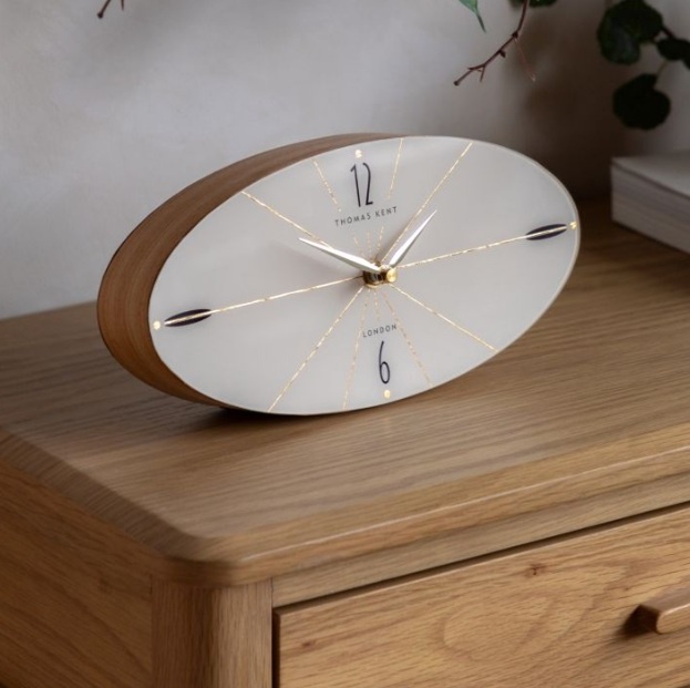 Thomas Kent Greenwich Ellipse Mantle Clock Oak Stripe
