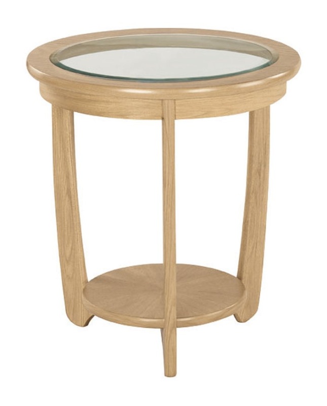 Nathan 5815 Shades Oak Glass Top Round Lamp Table