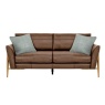 Ercol 4330/3 Forli Medium 2-seater sofa in premium brown leather with Clear Matt (CM) solid oak legs and grey scatter cushion