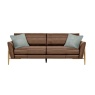 Ercol 4330/4 Forli Large 3-seater sofa in premium tan leather with Clear Matt (CM) solid oak legs and contrasting teal cushio