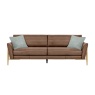 Ercol Forli Grand 4-Seater Leather Sofa in Tan with Solid Oak Legs and Blue Scatter Cushions – Brentham
